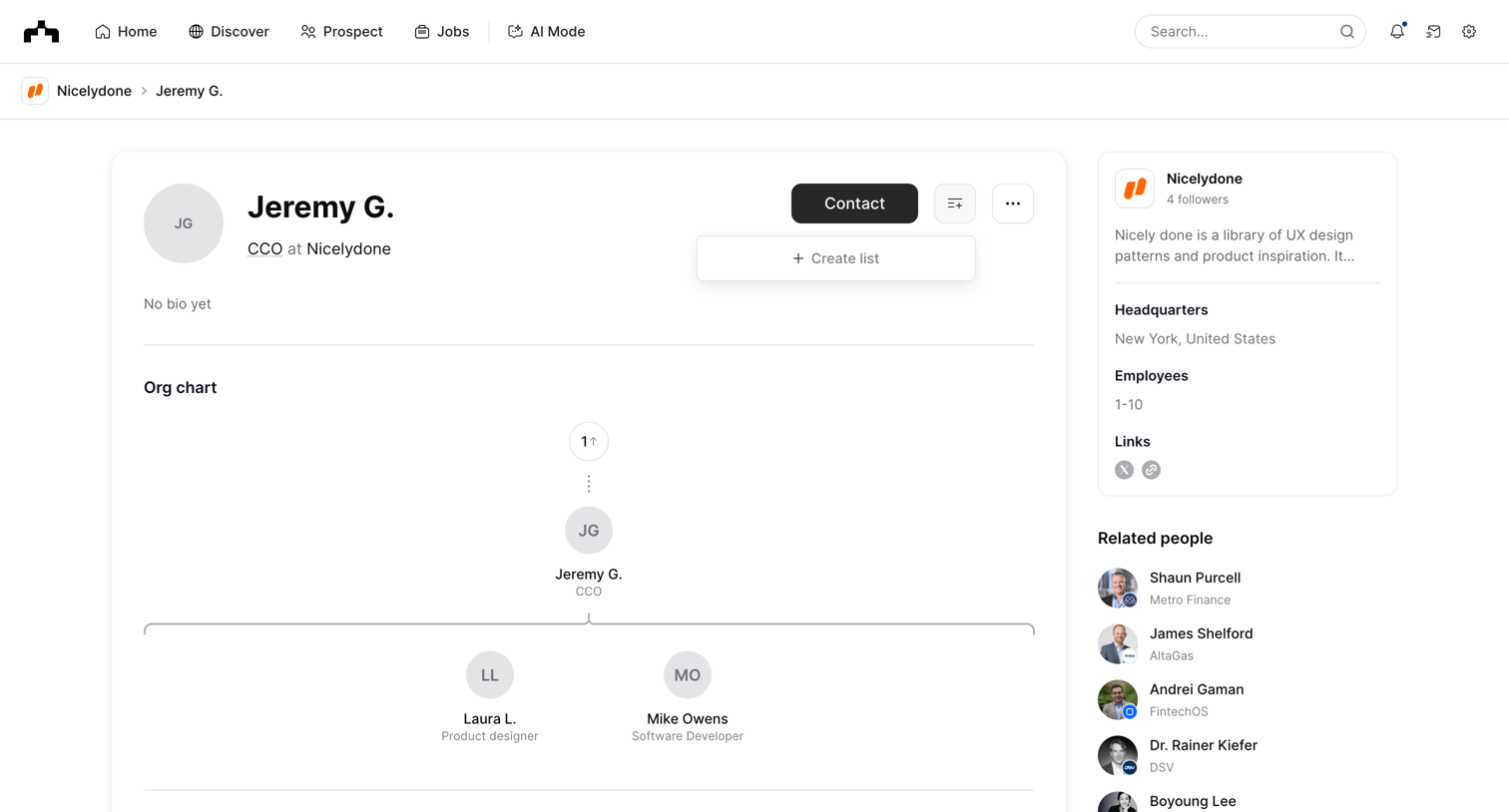 The org - Jeremy G. - CCO at Nicelydone | The Org screen