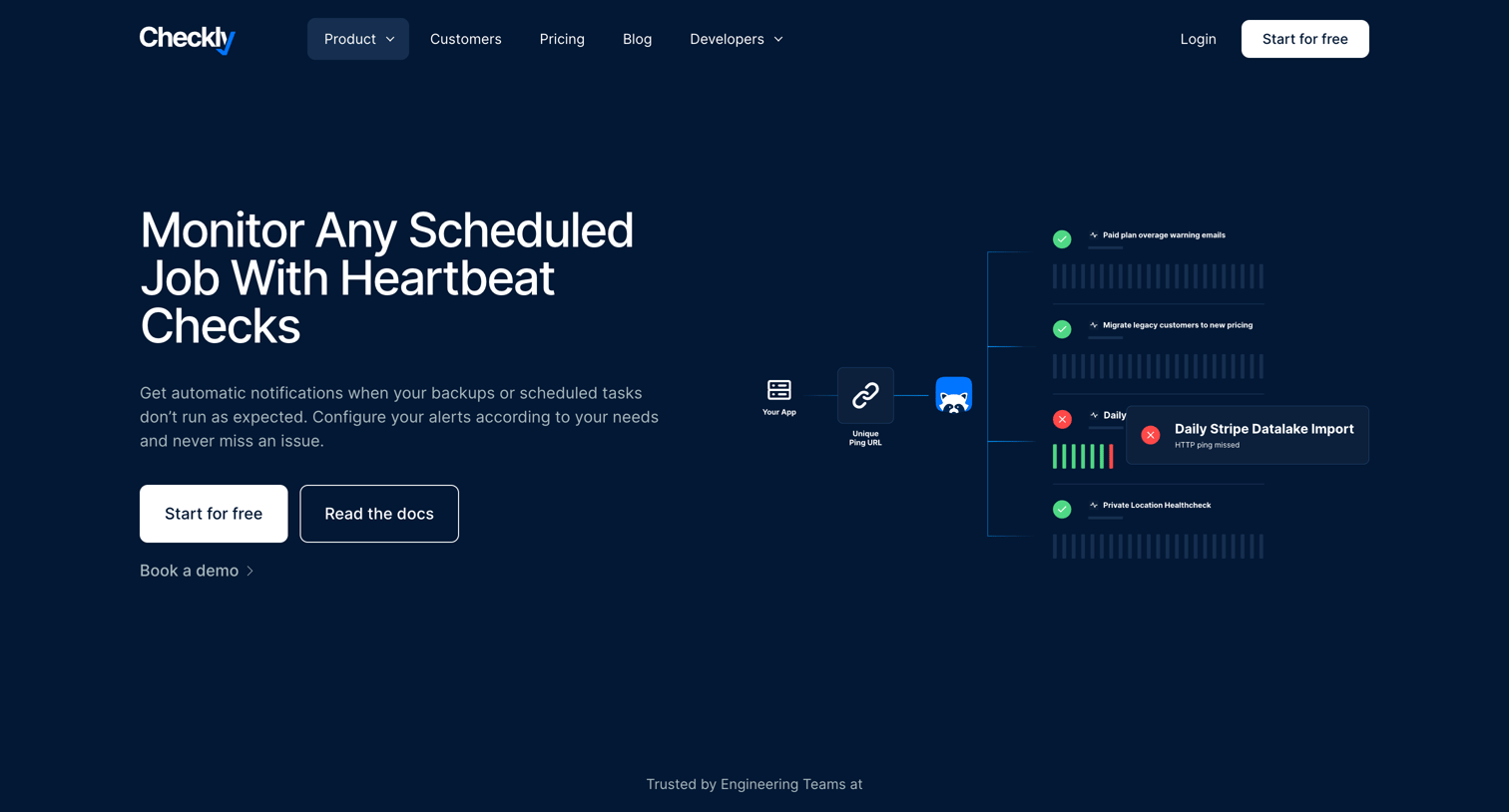 Checkly - Heartbeat Monitoring Solution Monitor Any Scheduled Job screen