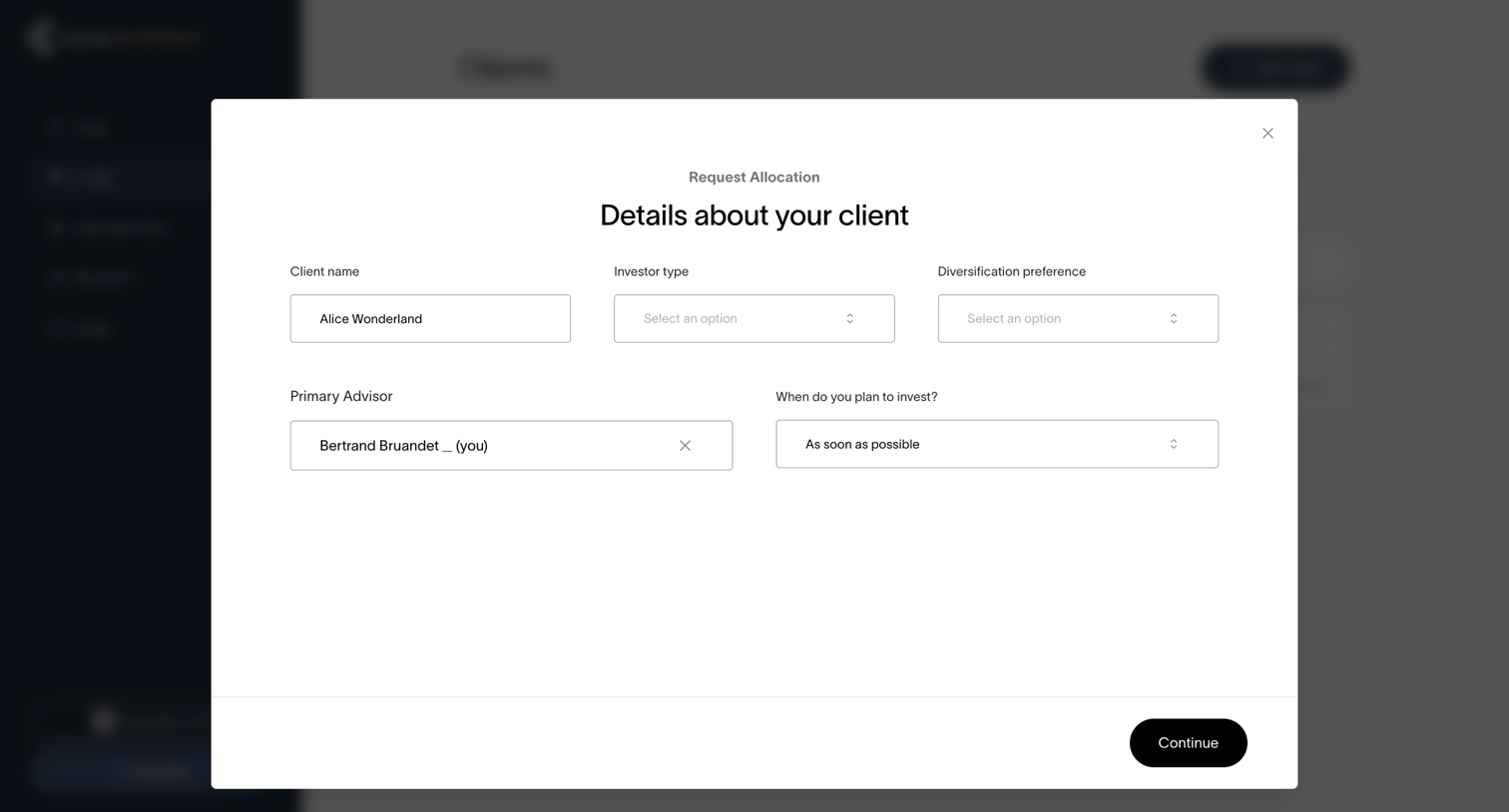 Cache - Cache – Client dashboard | Cache for Advisors screen