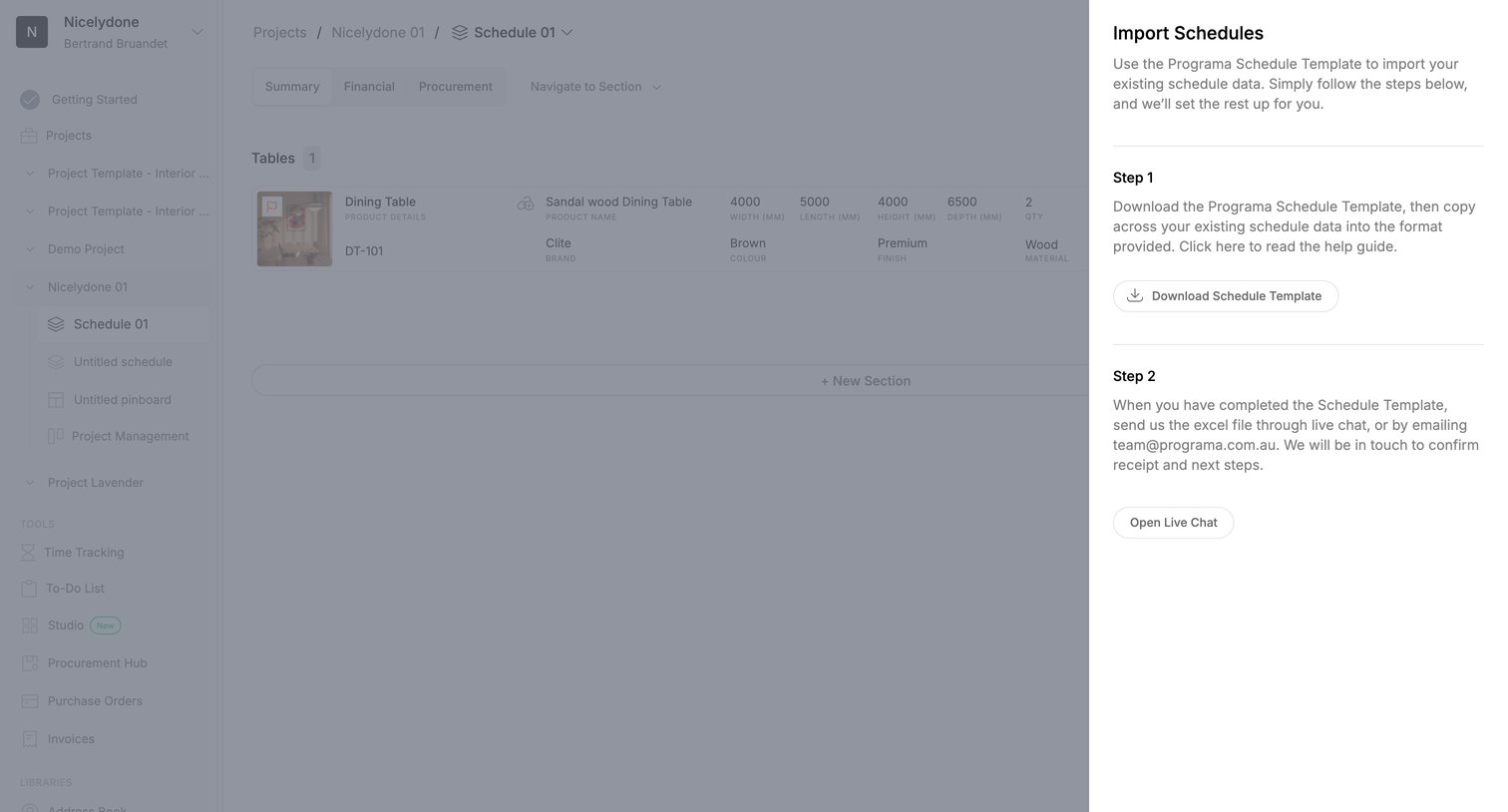 Programa - Schedule Details View | Programa screen