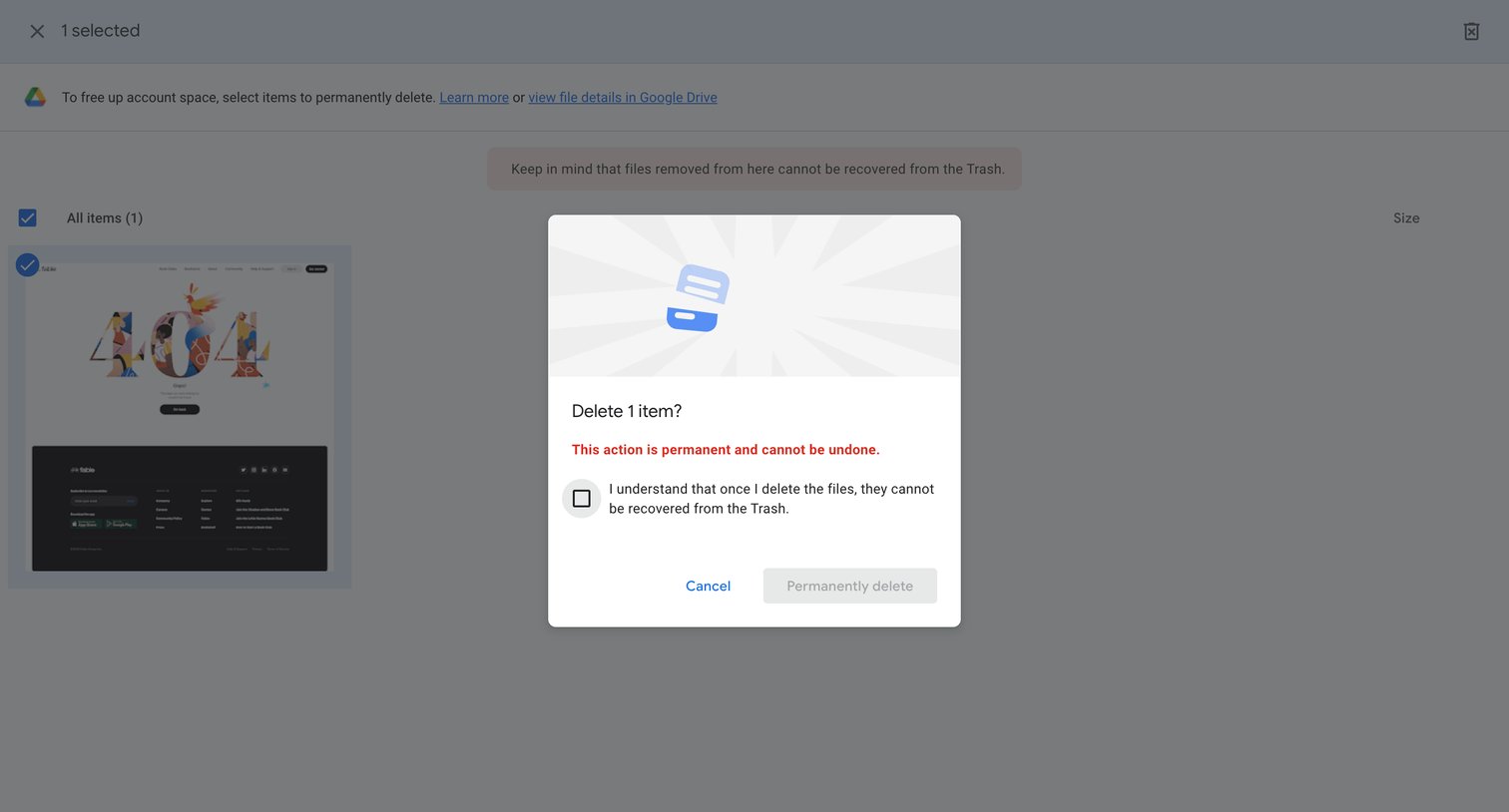 Google One - Google One Storage Management screen
