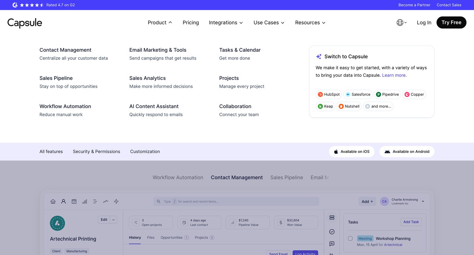 Capsule - CRM Made Simple  Capsule CRM screen