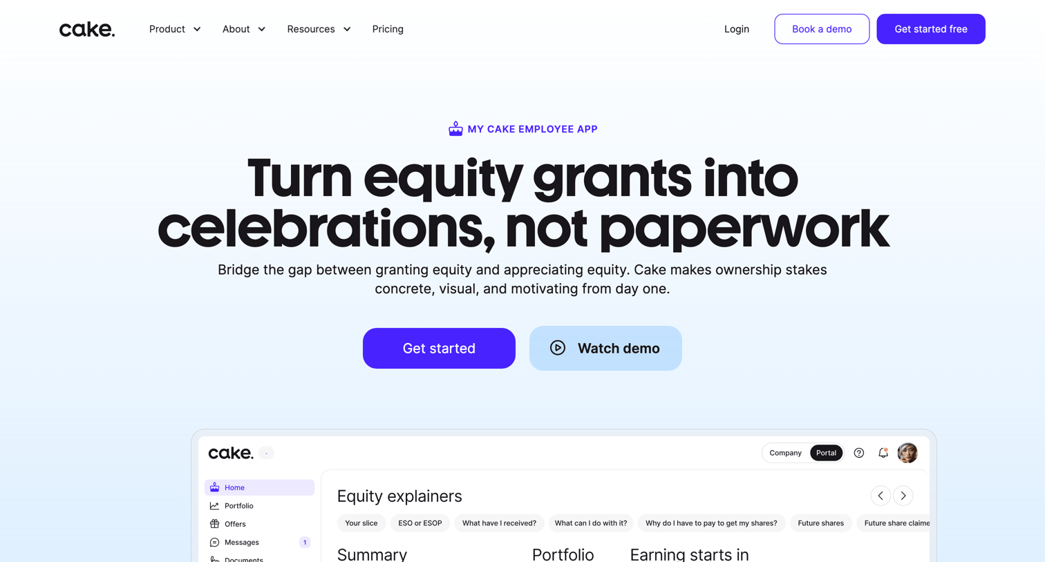 Cake - Employee Motivation, Redefined. The Equity App for Teams  Cake Equity screen