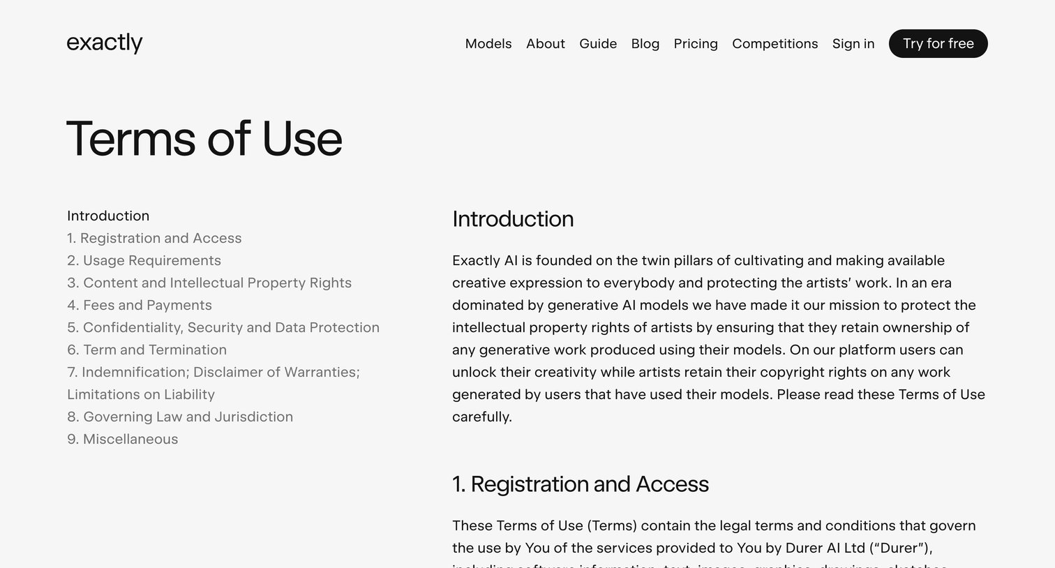 Exactly - Terms of Use | Exactly.ai screen