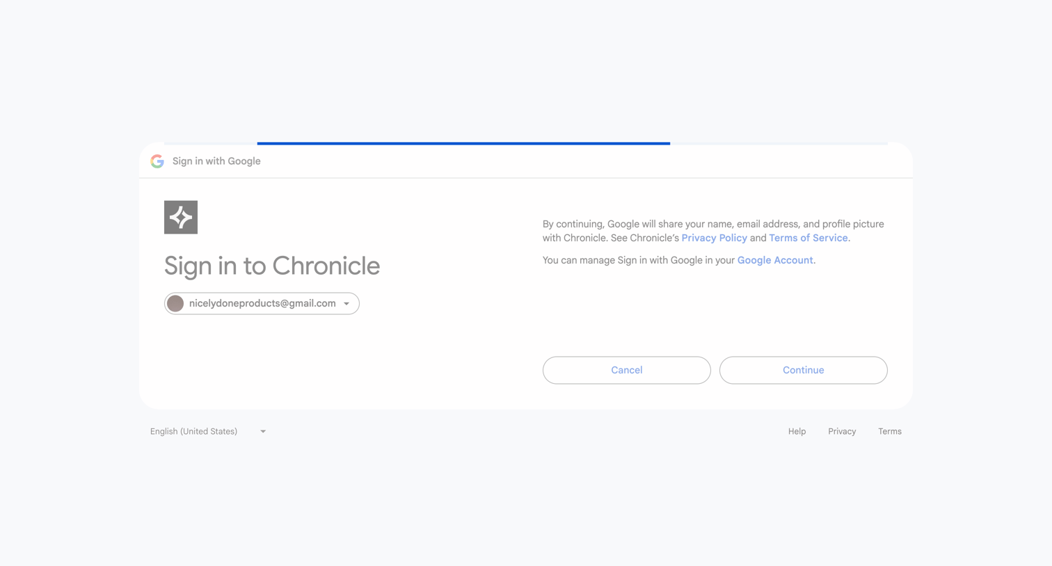Chronicle - Sign in - Google Accounts screen