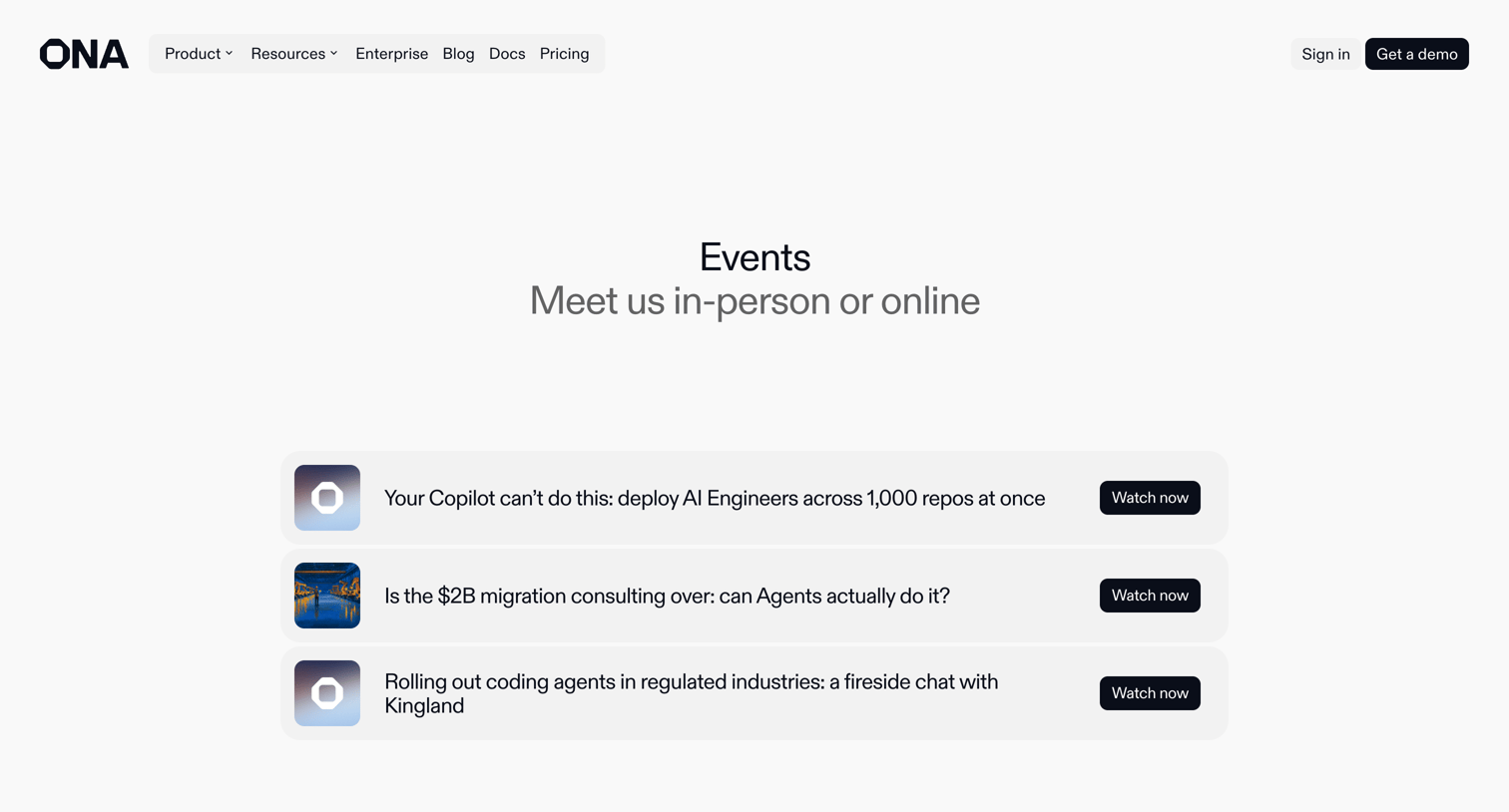 Ona - Events & webinars Ona - AI software engineers screen