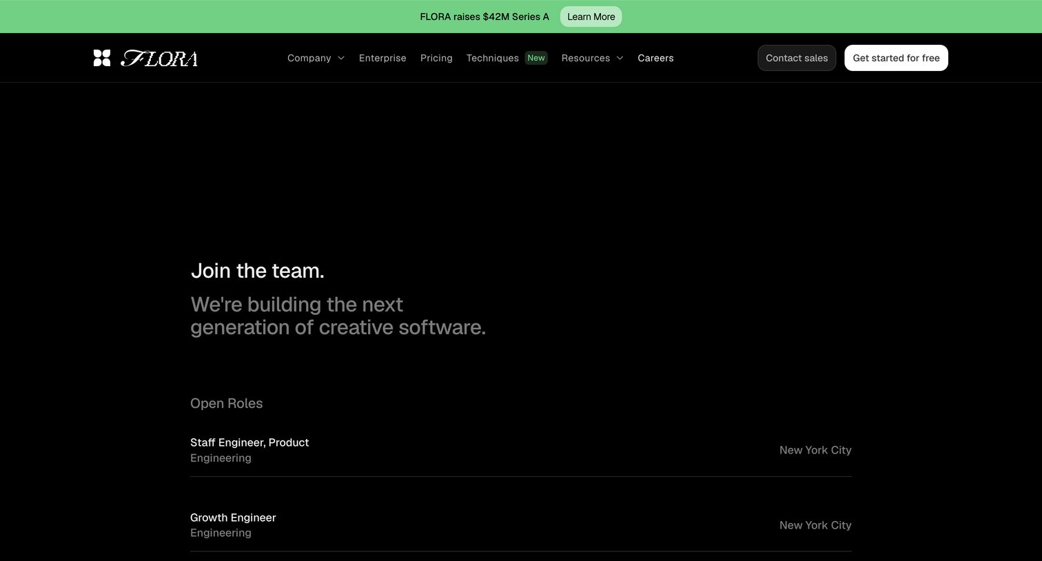 Flora - FLORA Careers — Build the Future of Creative Software screen