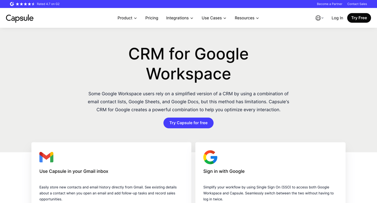 Capsule - Google CRM Integration  Capsule CRM screen