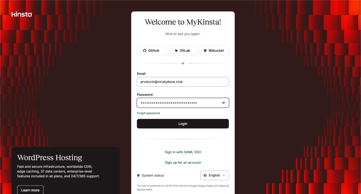 Kinsta - MyKinsta screen