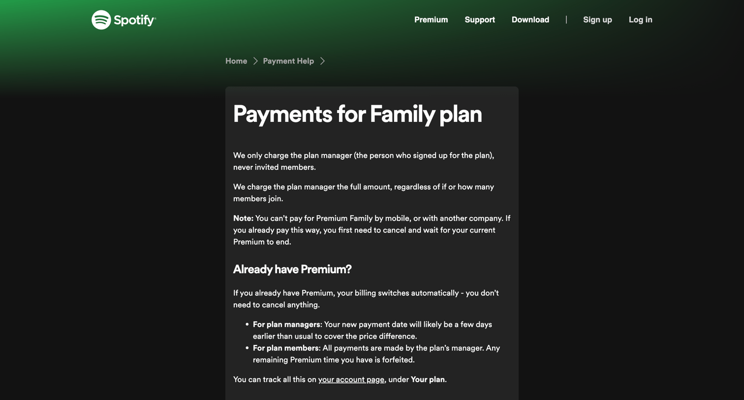 Spotify - Payments for Family plan - Spotify screen