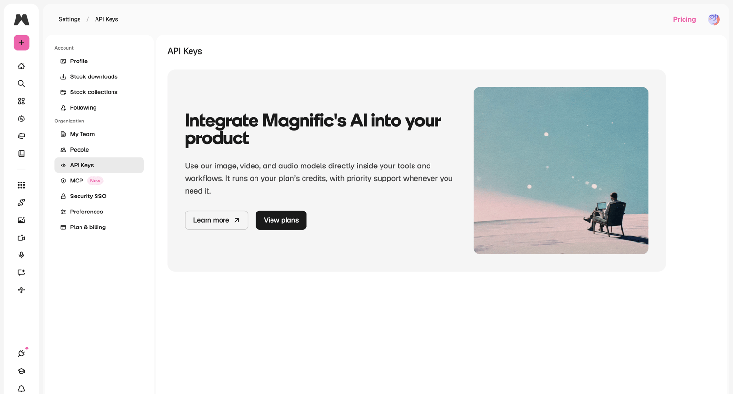 Magnific - API Keys screen