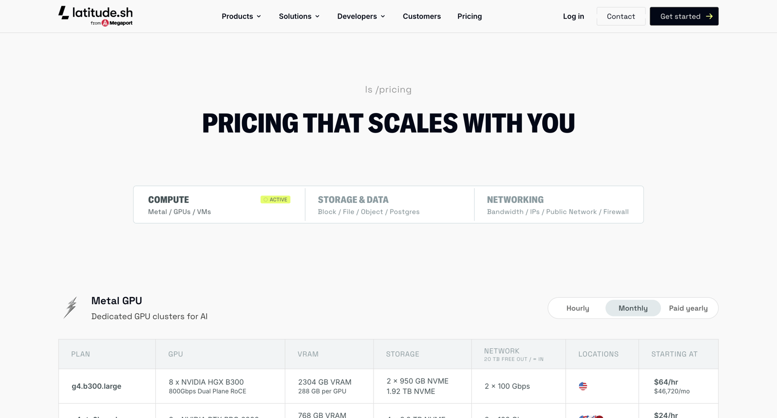 Latitude.sh - Pricing overview - Latitude.sh screen