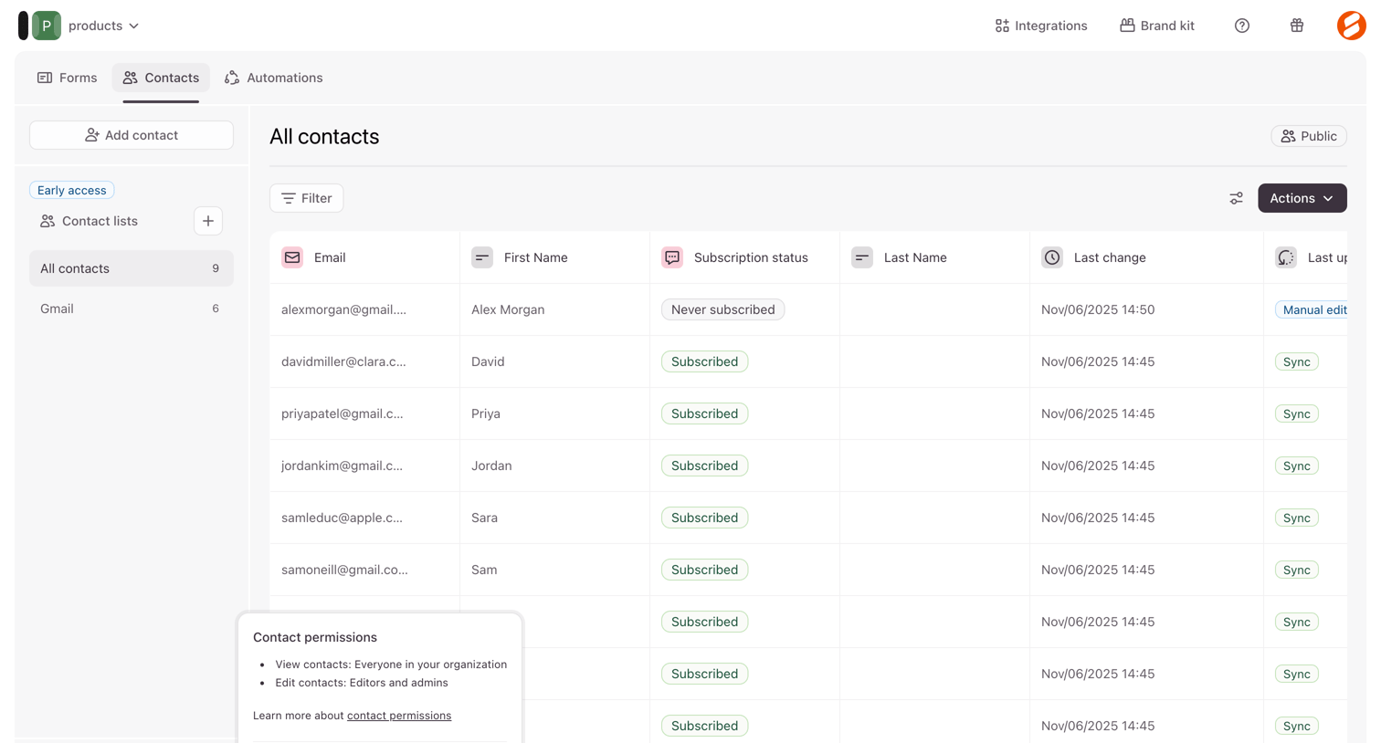 Typeform - Typeform - Contacts screen