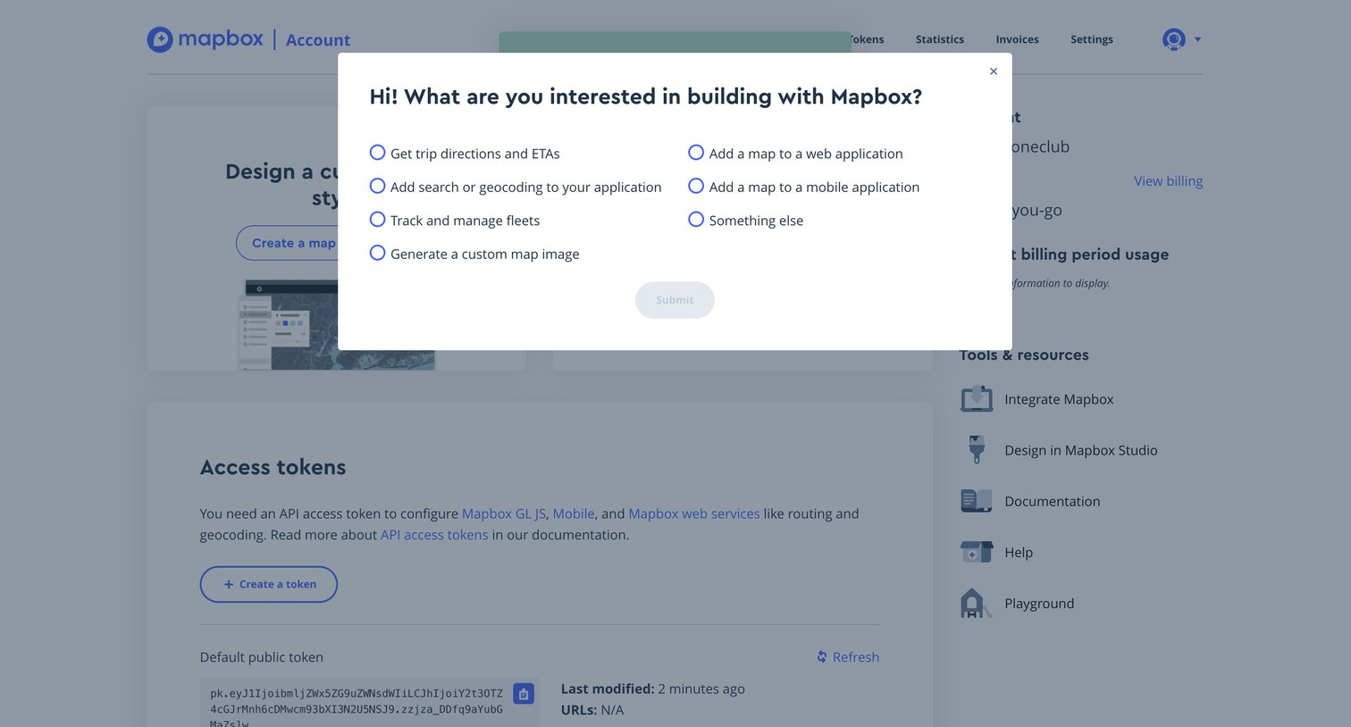 Mapbox - Account | Mapbox screen