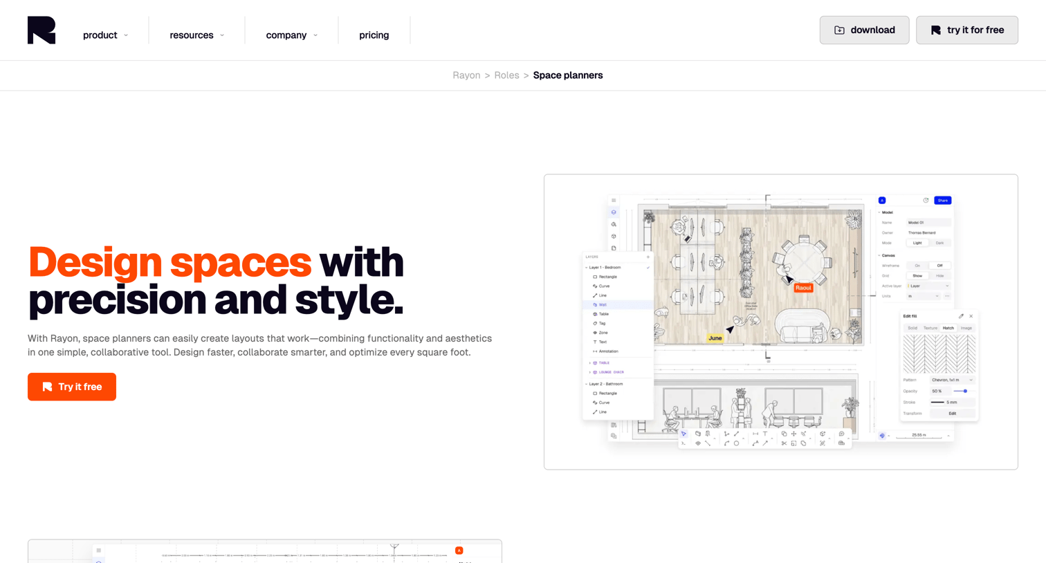 Rayon - Rayon for Space Planners Create Smart, Functional Layouts | Design screen