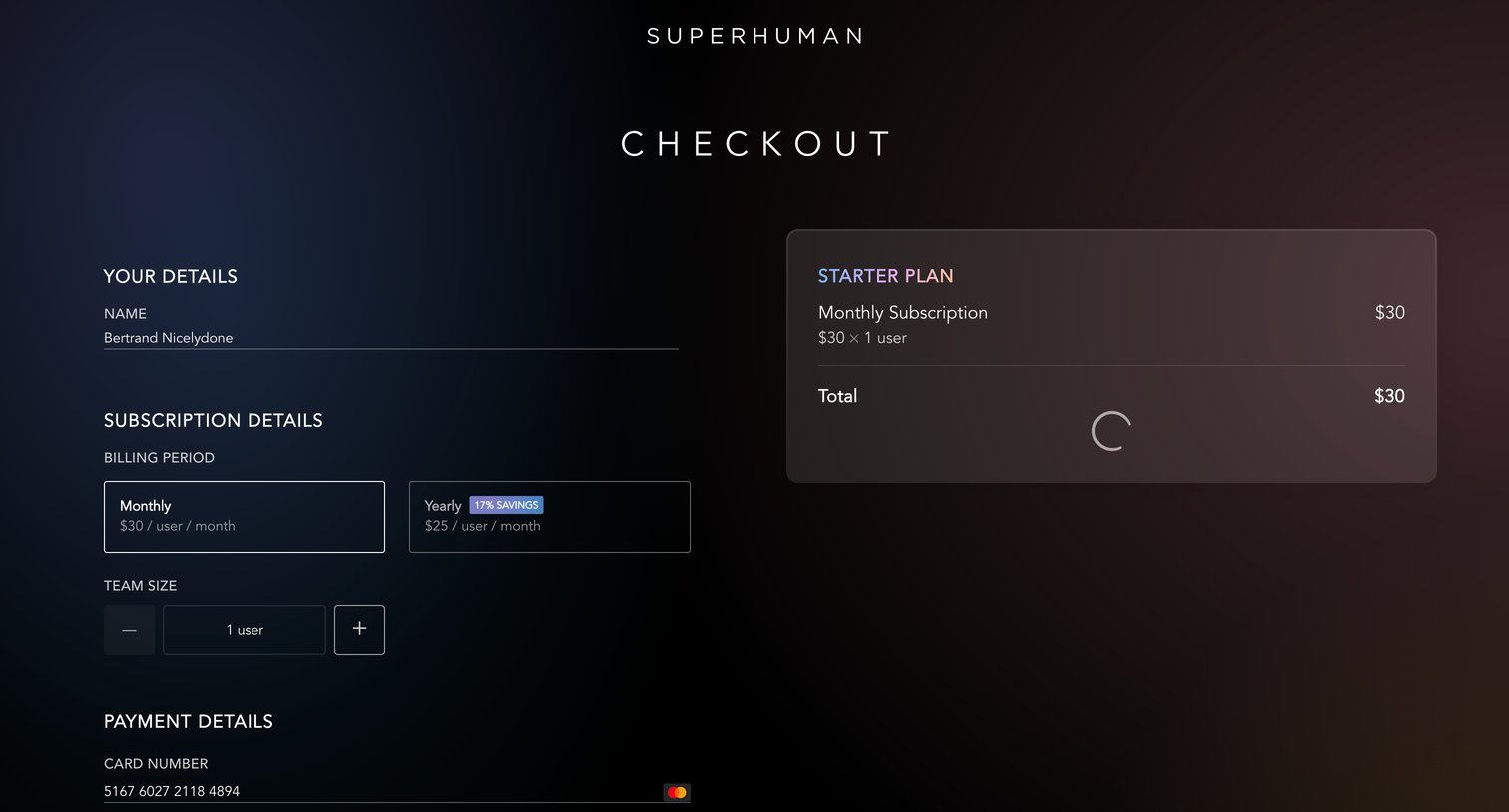 Superhuman - Superhuman | Checkout screen