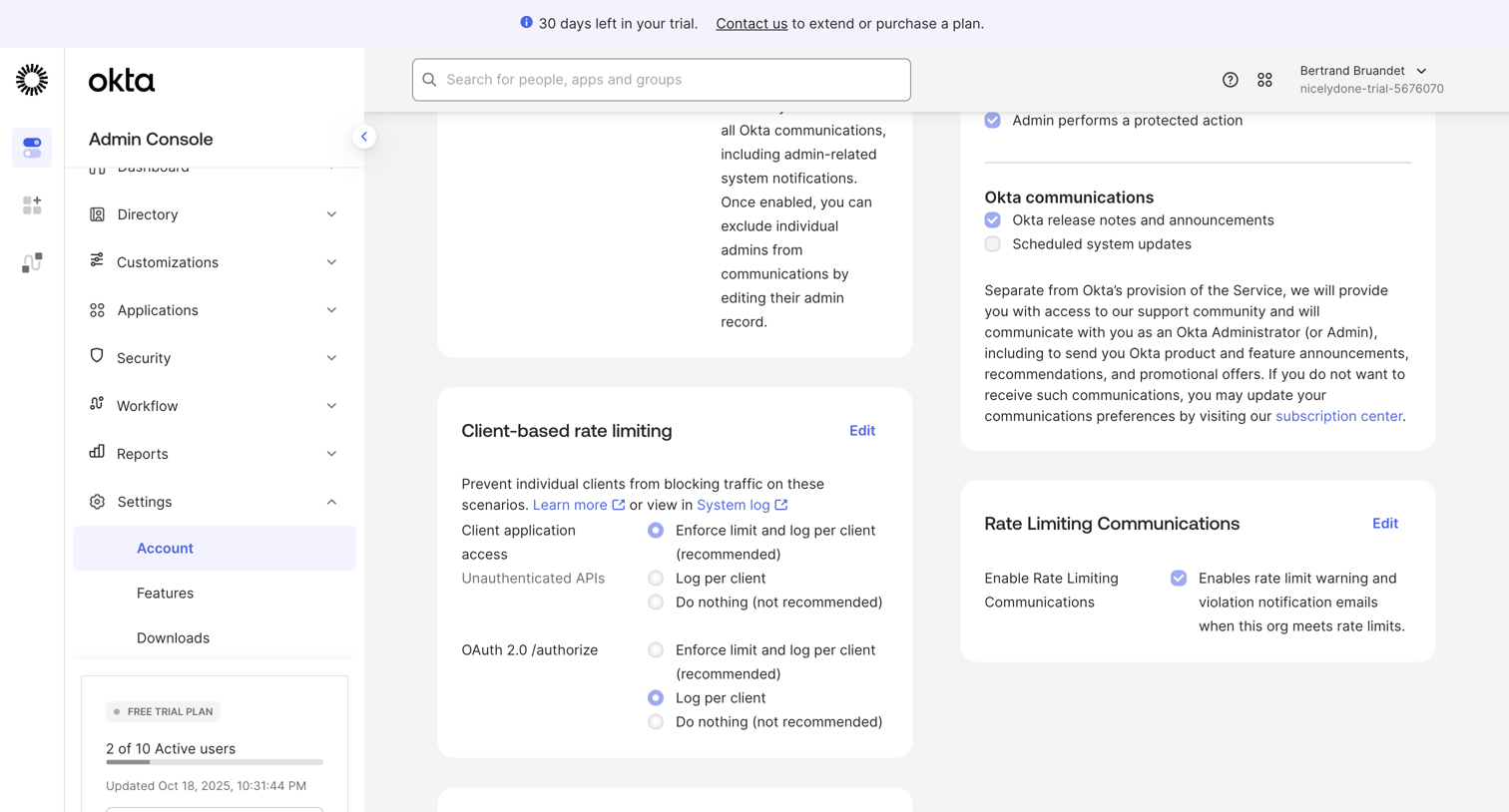 Okta - nicelydone-trial-5676070 - Account Information screen