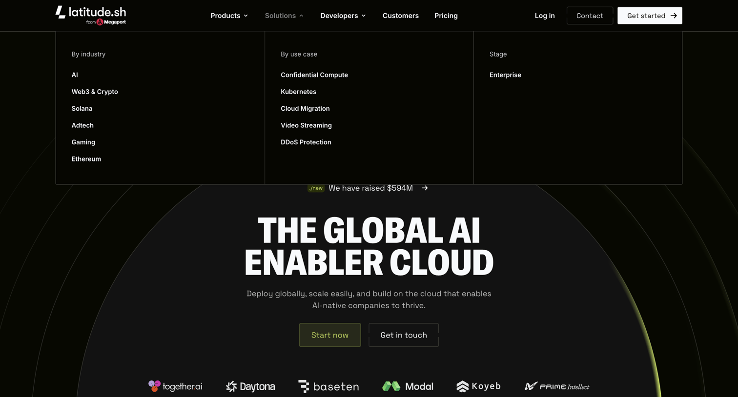 Latitude.sh - Latitude.sh | The global AI enabler cloud - Latitude.sh - hover: Solutions screen