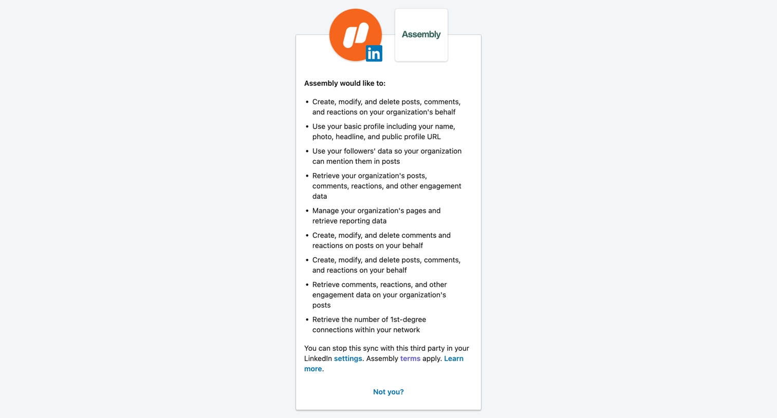 Assembly - Authorize | LinkedIn screen