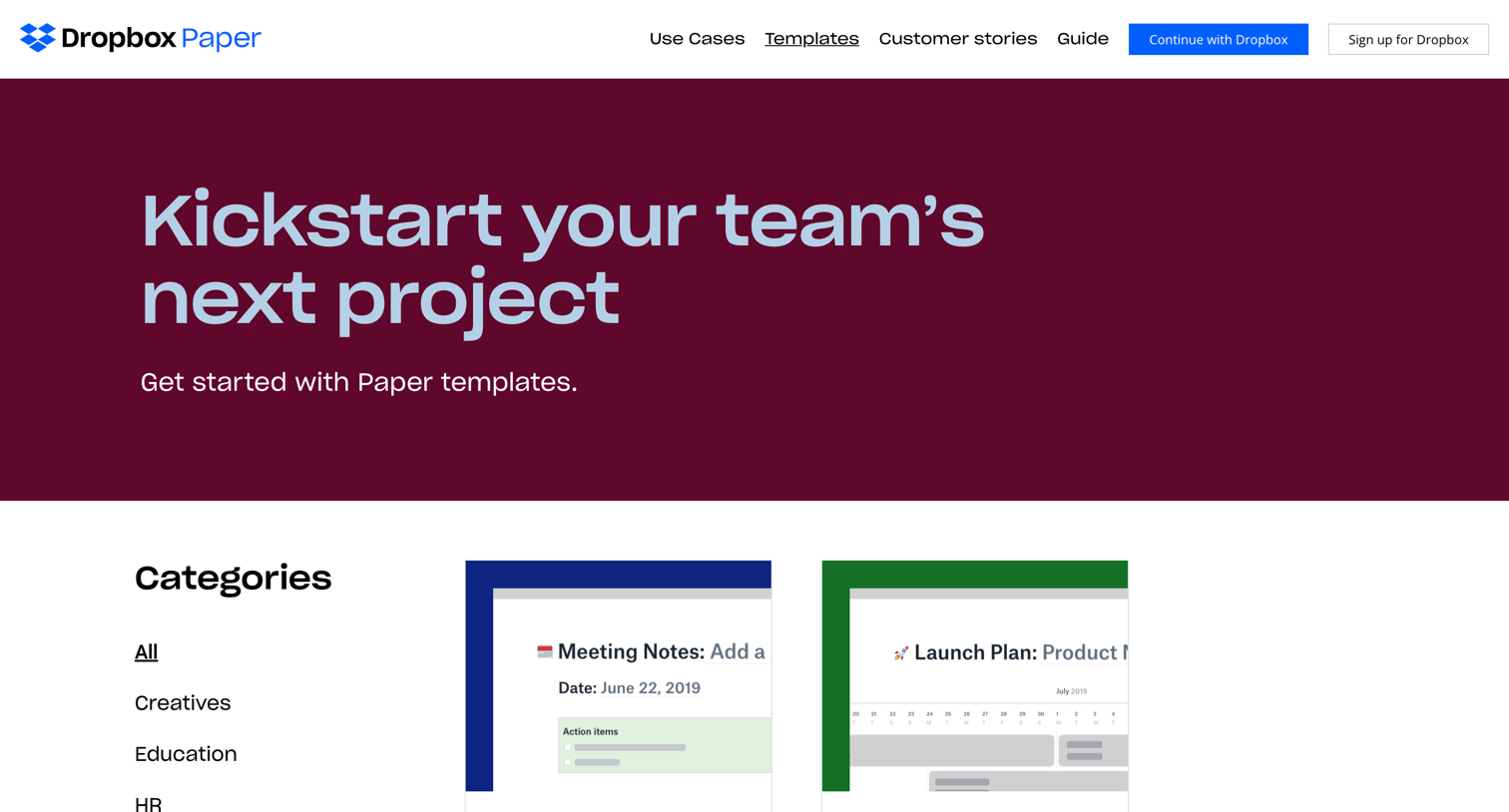Dropbox paper - Paper Template Library – Dropbox screen