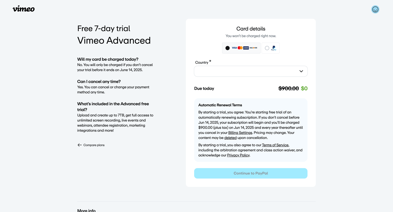 Vimeo screen