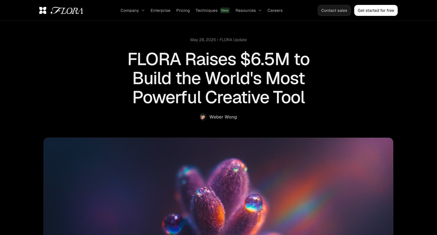 Flora - FLORA Raises $6.5M to Build the World's Most Powerful Creative Tool - FLORA Blog screen