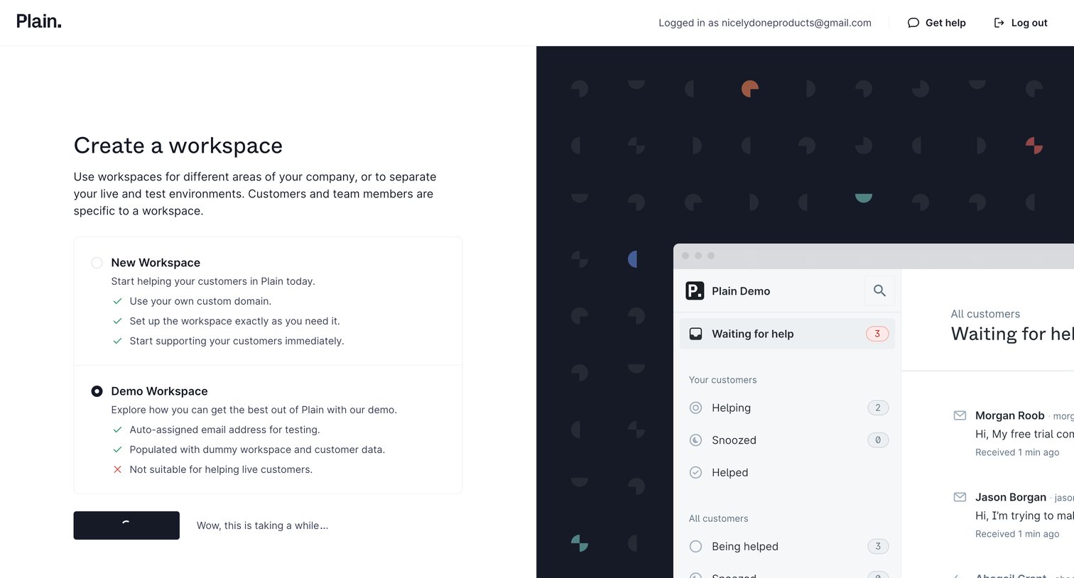 Plain - Create a workspace - Plain screen