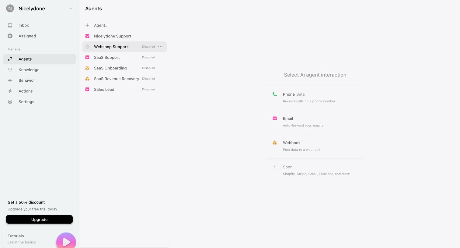 Lemni - Agents › Webshop Support screen