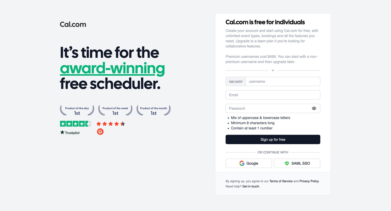Cal.com - Cal.com | Sign Up screen