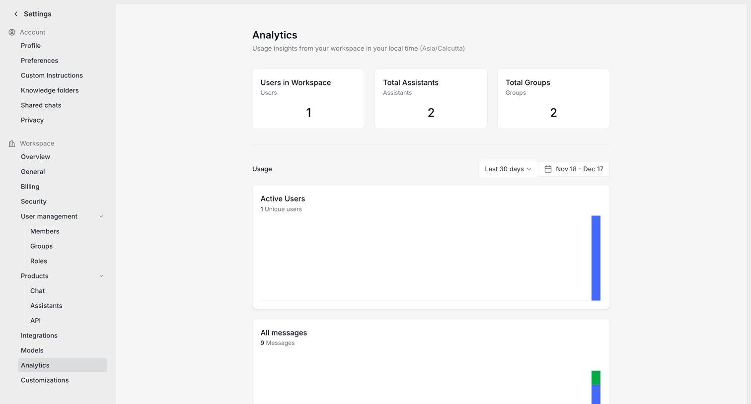 Langdock - Settings screen