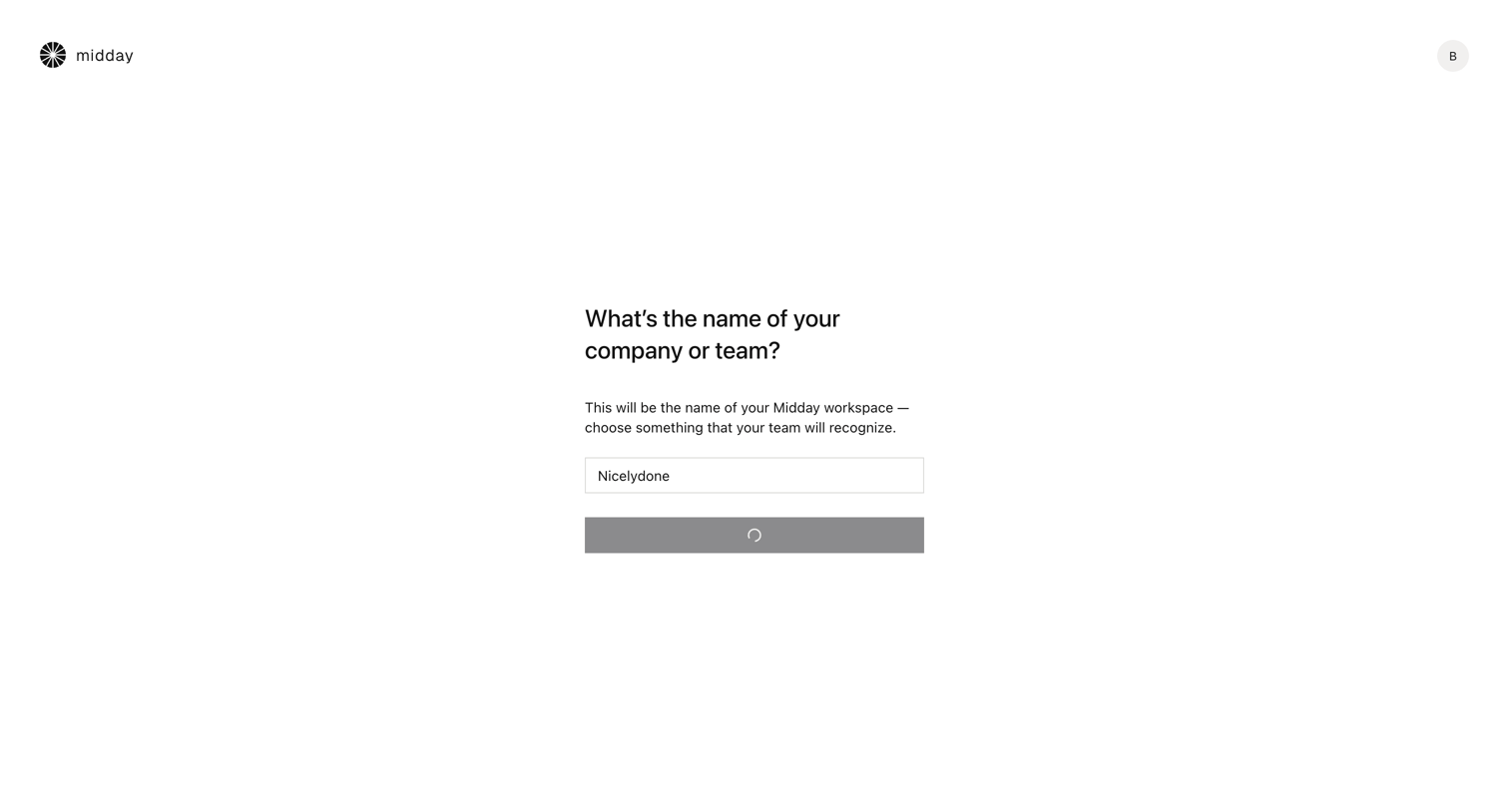 Midday - Create Team | Midday screen