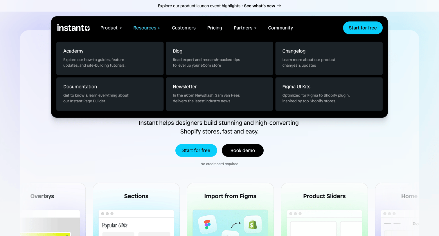 Instant - Instant Landing Page Builder for Shopify | All-visual, No-code screen