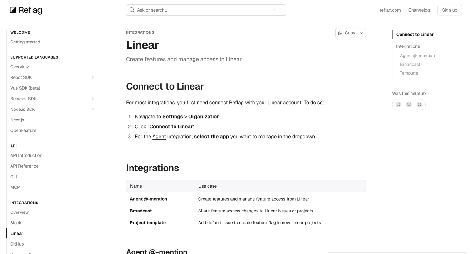 Reflag - Linear  Reflag docs screen
