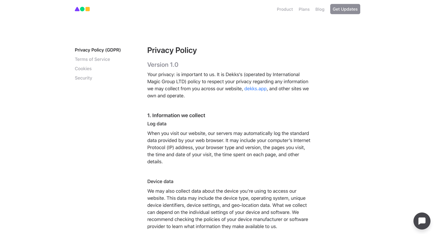 Dekks - Privacy Policy | Dekks screen