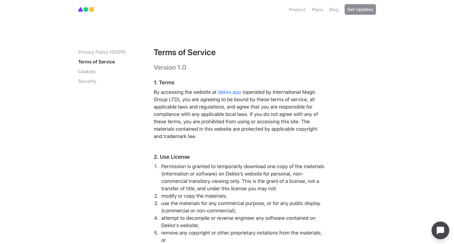 Dekks - Terms of Service | Dekks screen