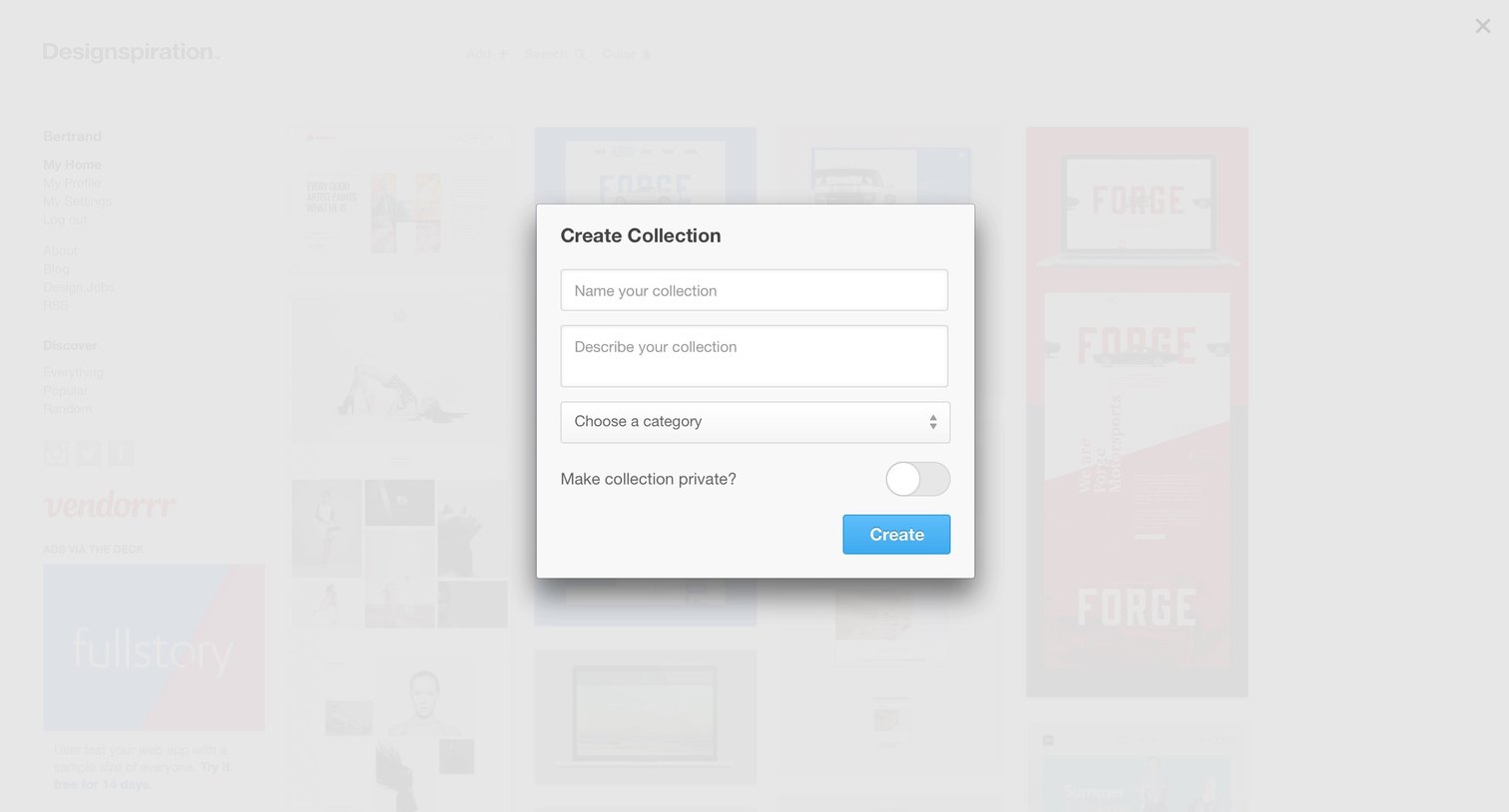Designspiration - Create screen