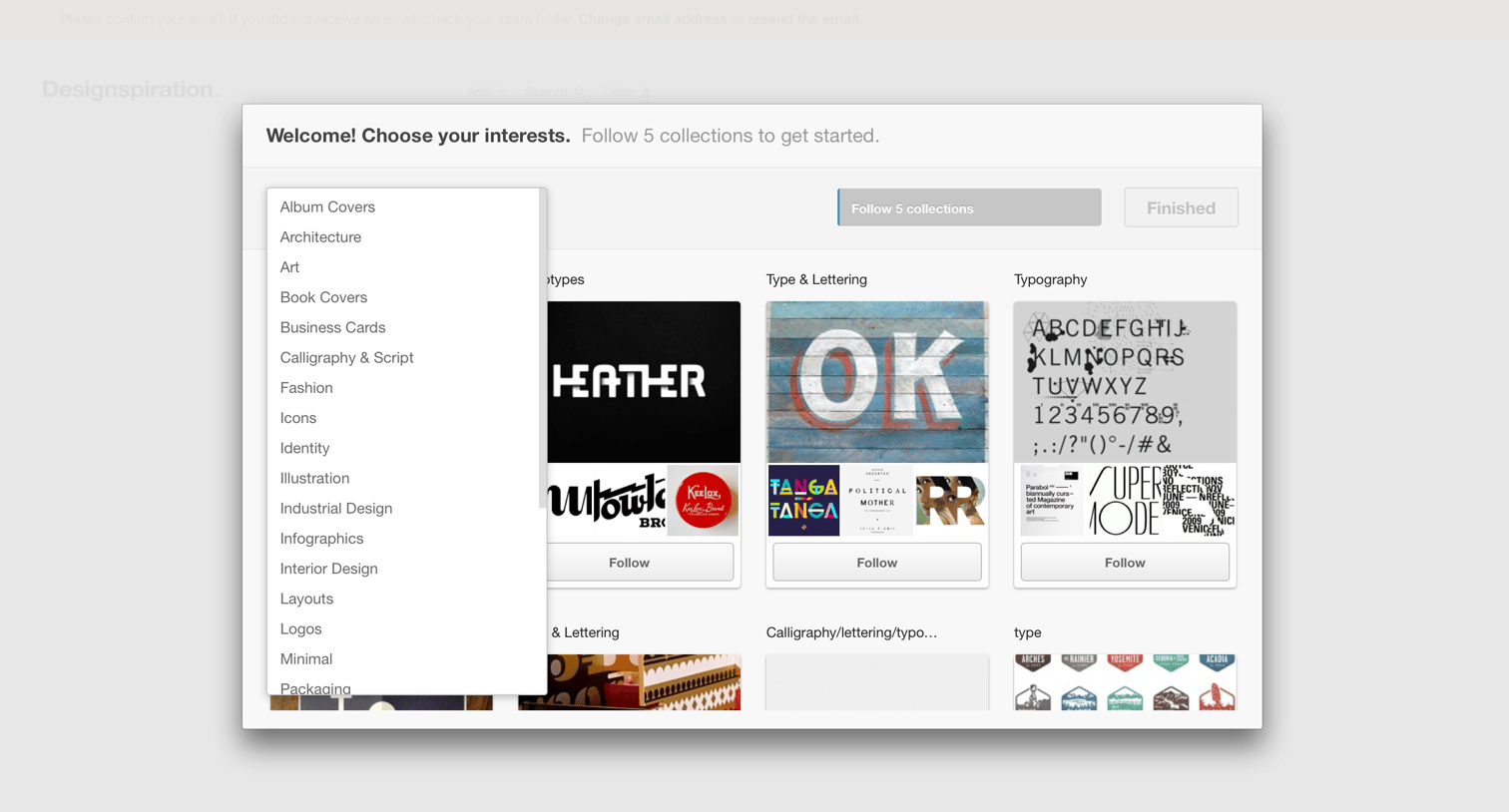 Designspiration - List screen