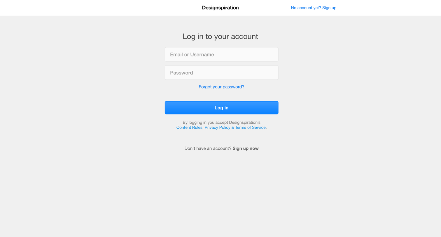 Designspiration - Sign in screen