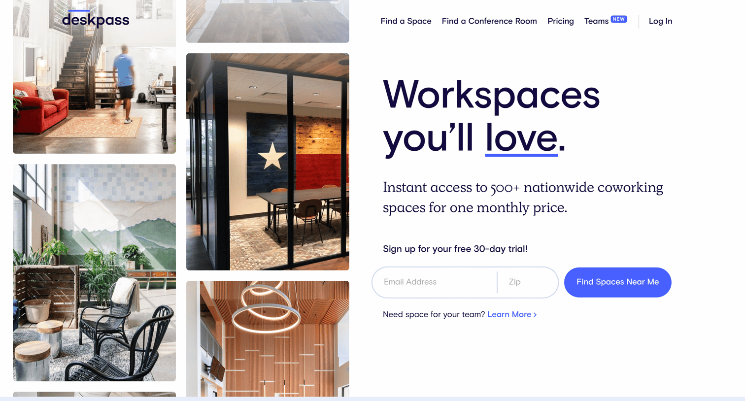 Deskpass - Landing page screen