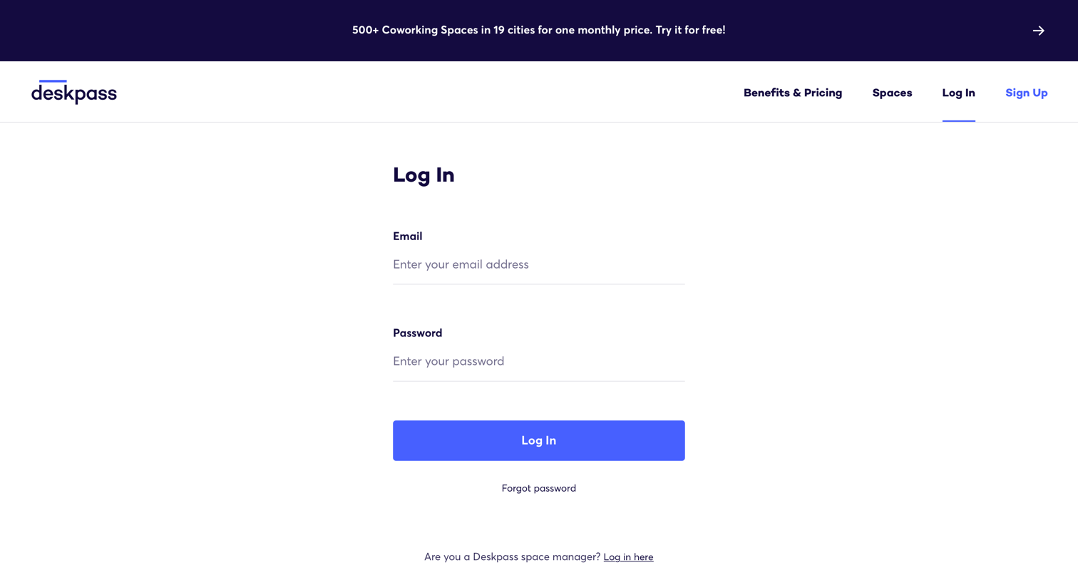 Deskpass - Sign in screen