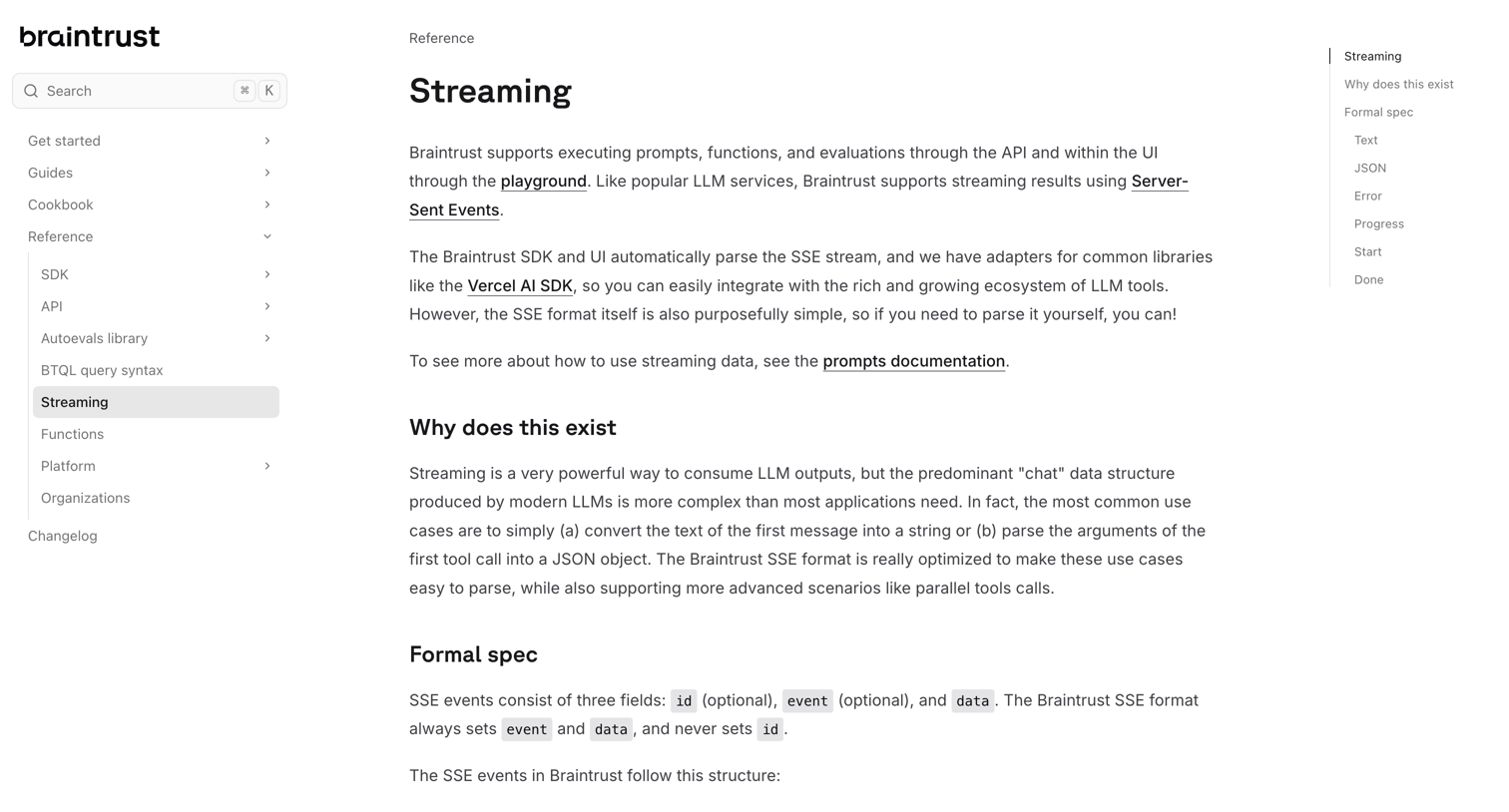 Braintrust - Streaming - Docs - Braintrust screen