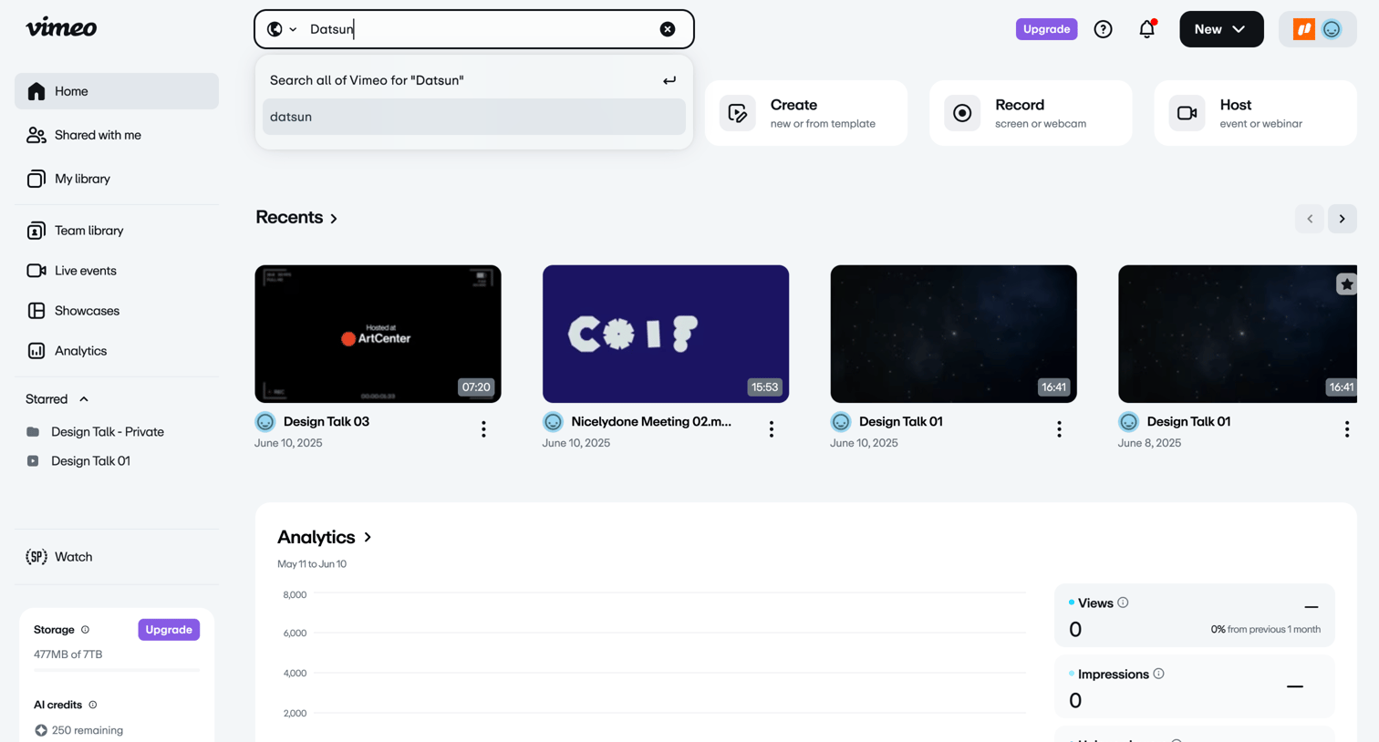 Vimeo screen