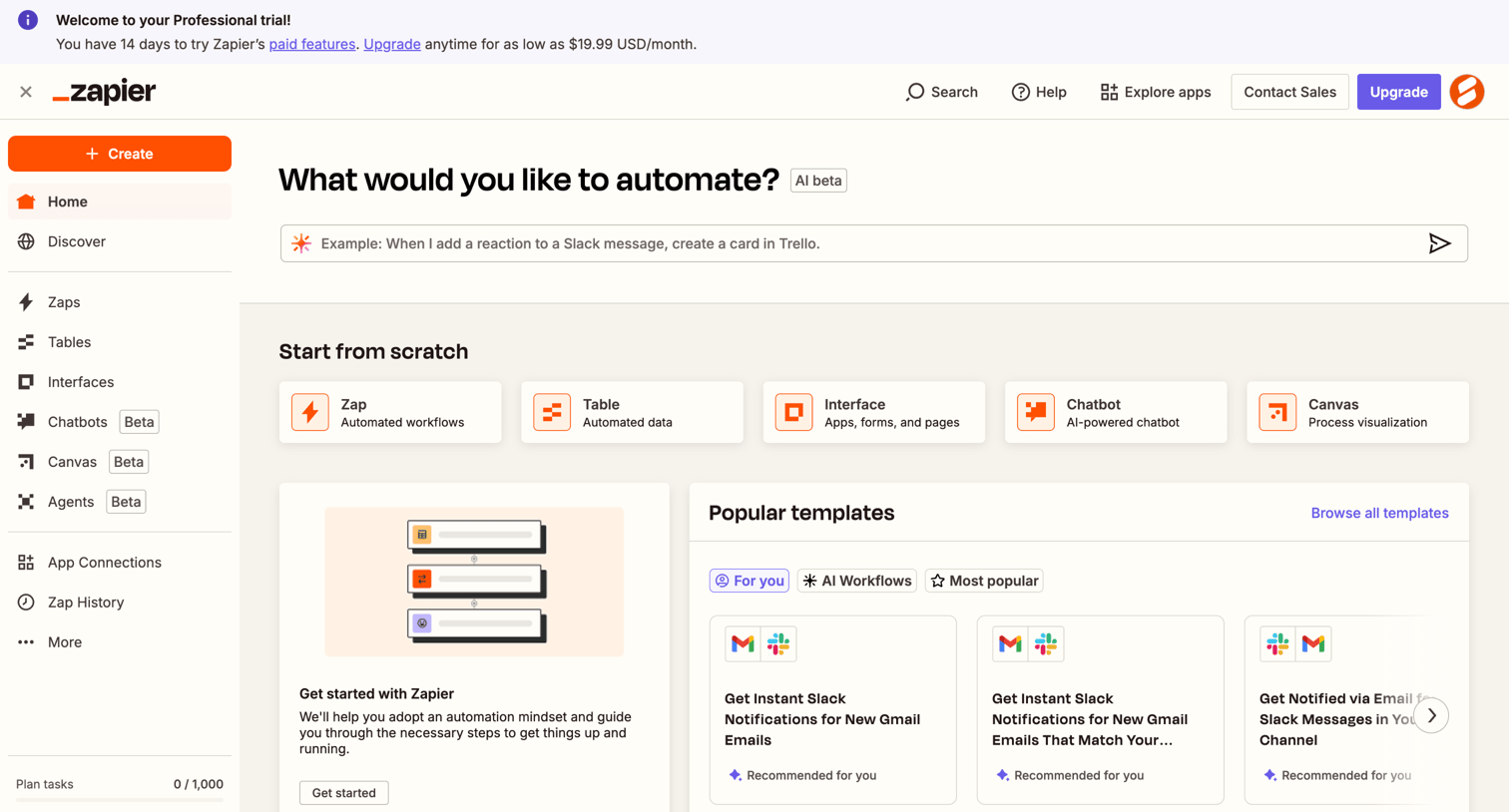 Zapier - Home | Zapier screen