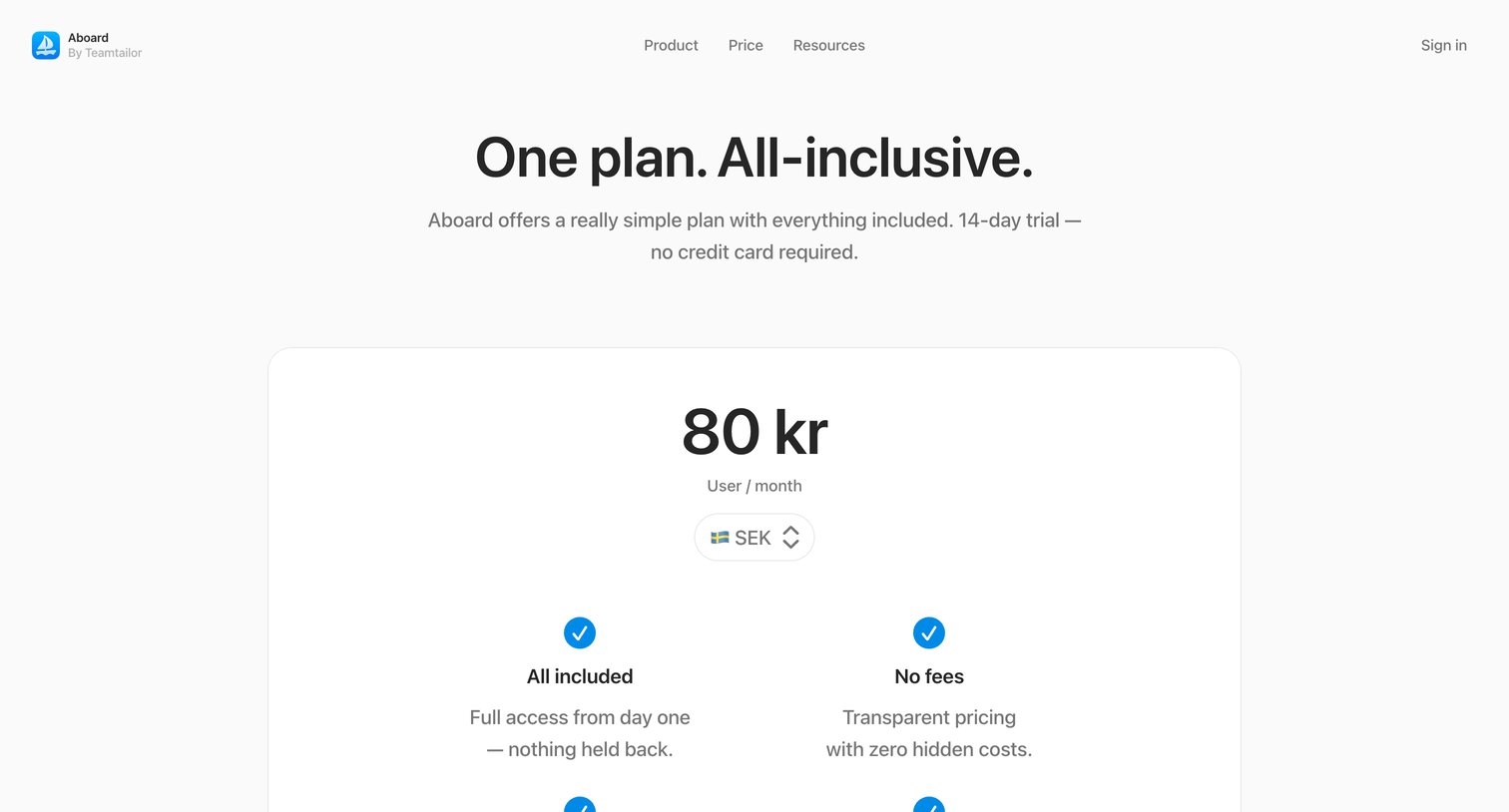 Aboard - Pricing — Aboard screen