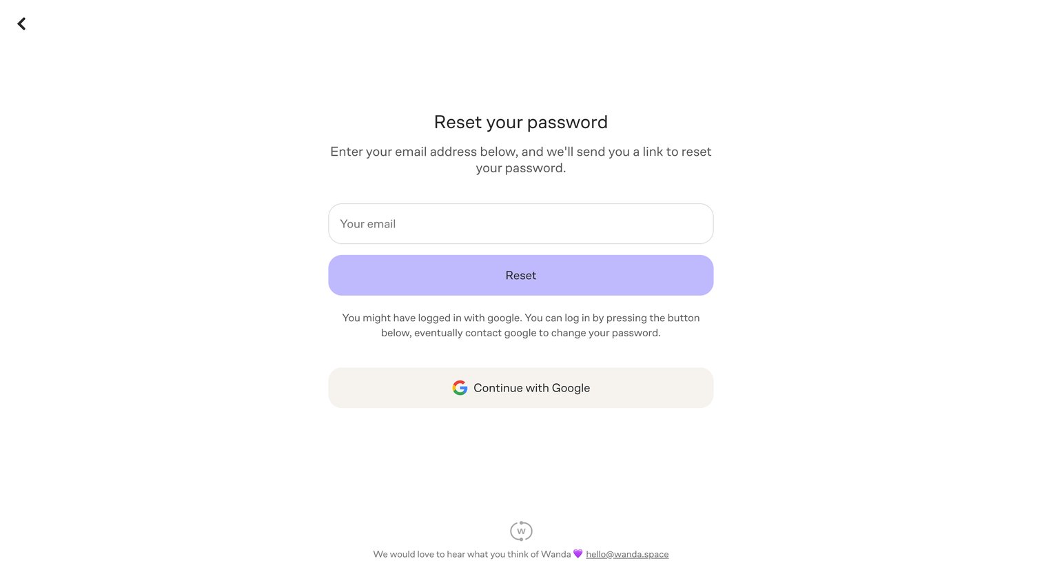 Wanda - Reset password – Wanda screen