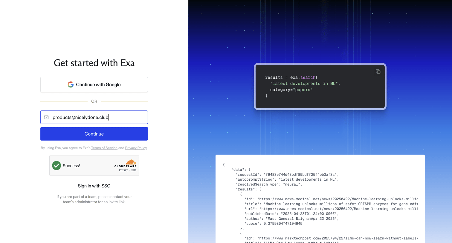 Exa - Exa Login screen