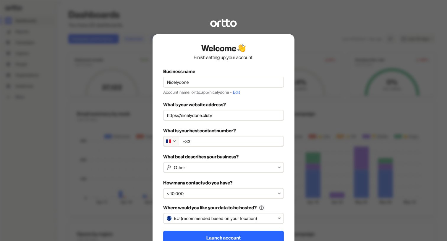 Ortto - Create account - Ortto screen
