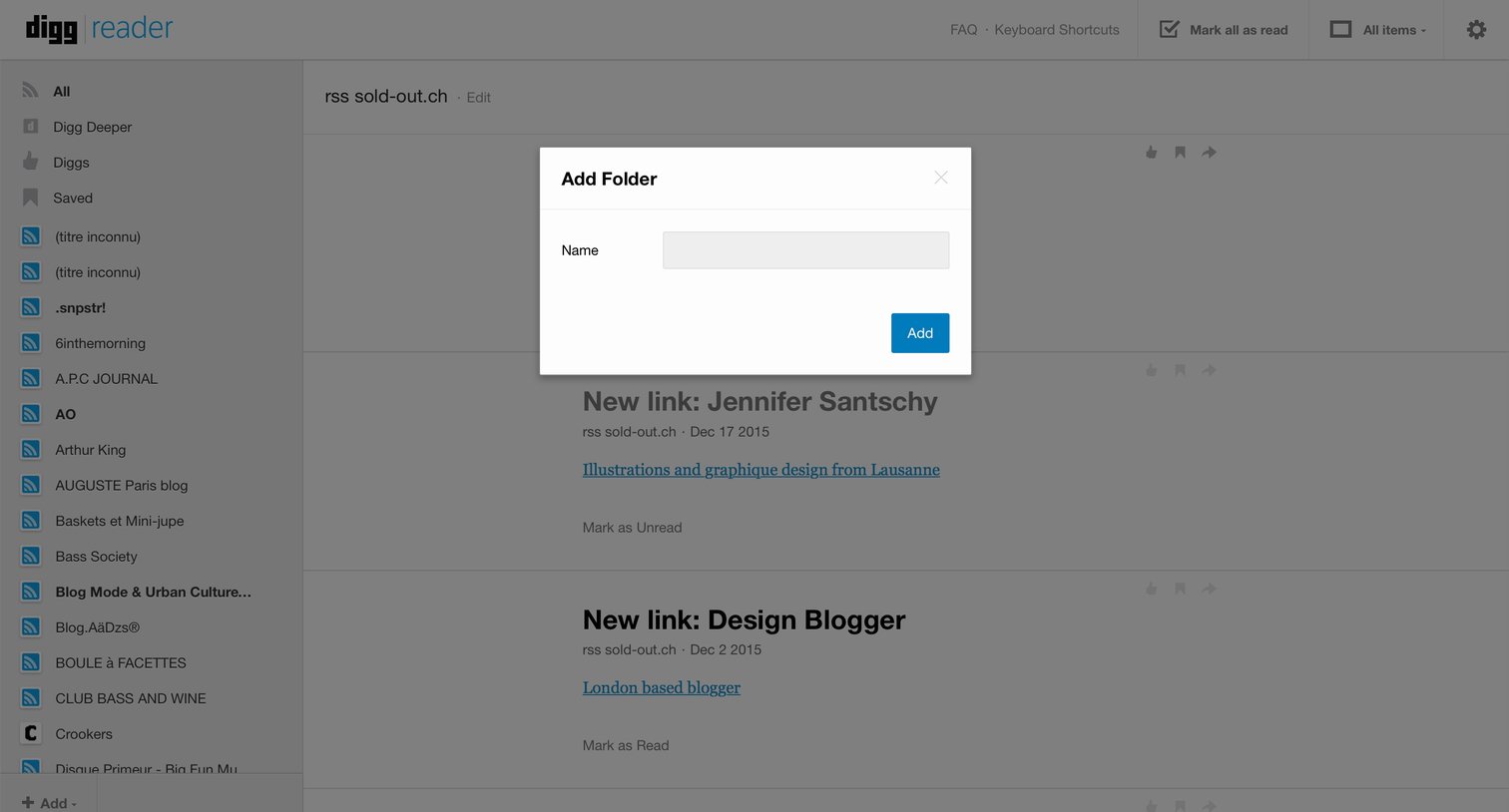 Digg reader - Create screen