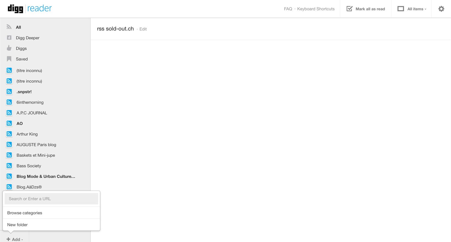 Digg reader - Dropup screen