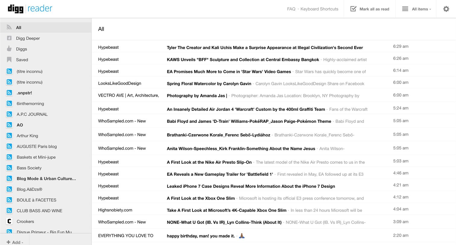Digg reader - Home screen